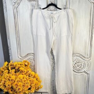 CAbi White Drawstring Waist Linen Blend Women's Trousers